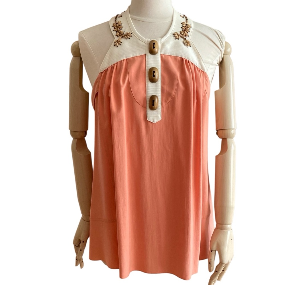 MAYLE | Embroidered Halter Top with Wood Button and Beads Detail Sz 6 NWT